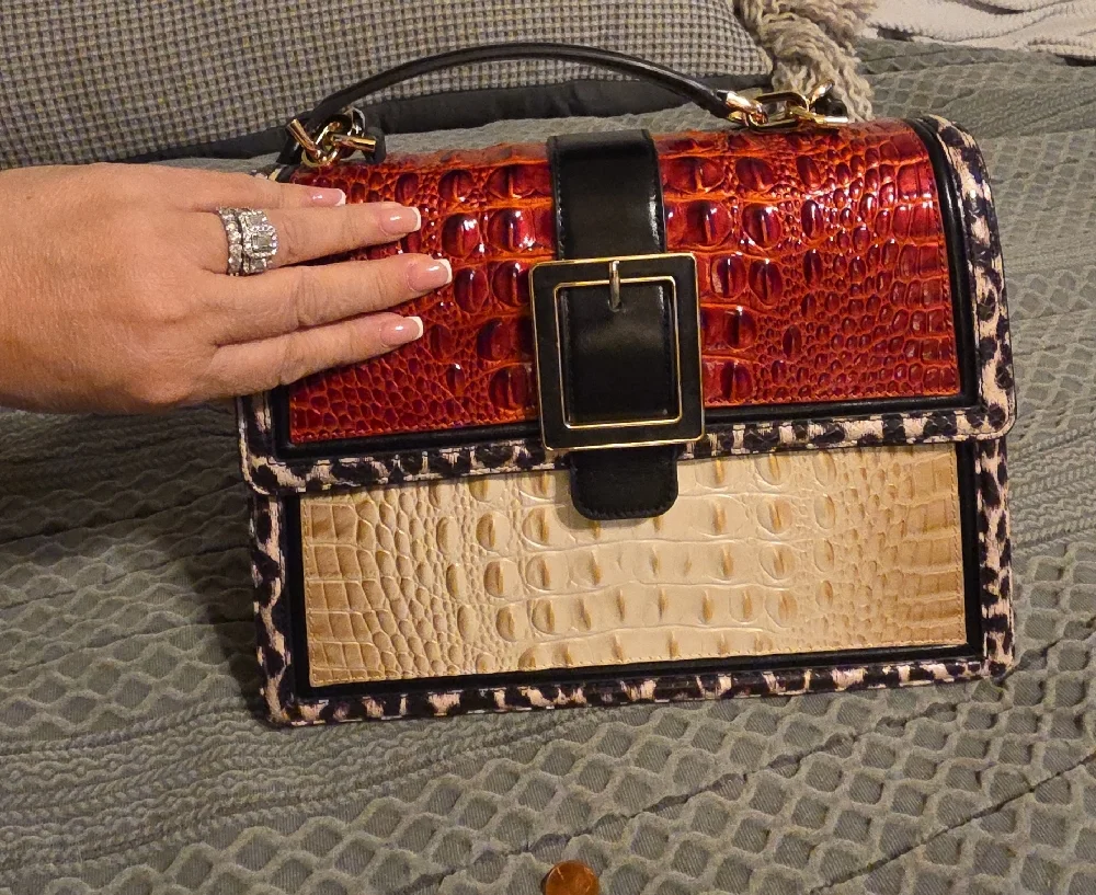 Brahmin Red and Cream Croc-Embossed Satchel - Picture 8 of 8